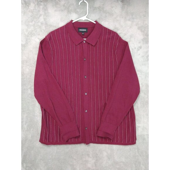 Bonobos Sweater Mens XL Red Striped Cardigan Cotton Knit Golf Casual Preppy - Picture 1 of 8